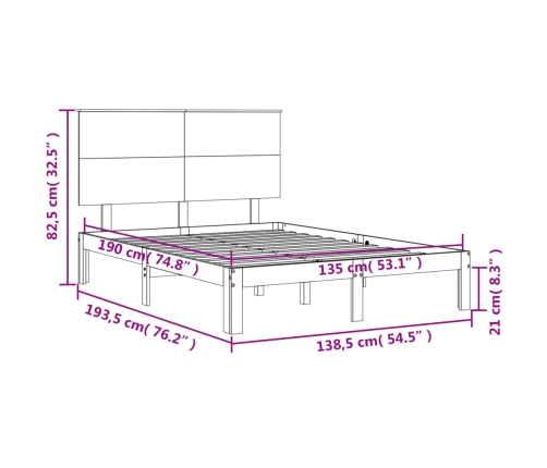 Estructura de cama de matrimonio con cabecero madera maciza