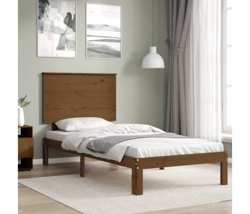 vidaXL Estructura cama y cabecero madera maciza marrón miel 100x200 cm