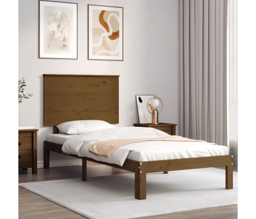 vidaXL Estructura cama y cabecero madera maciza marrón miel 100x200 cm