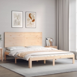 Estructura de cama de matrimonio con cabecero madera maciza