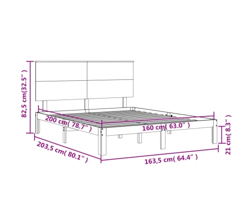 Estructura de cama sin colchón madera maciza de pino 160x200 cm