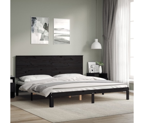 Estructura de cama con cabecero madera maciza negro 200x200 cm