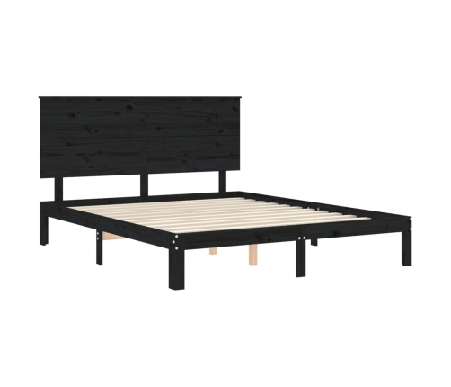 Estructura de cama con cabecero madera maciza negro 200x200 cm