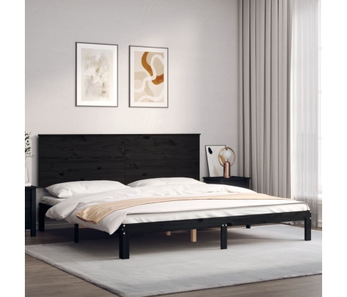 Estructura de cama con cabecero madera maciza negro 200x200 cm