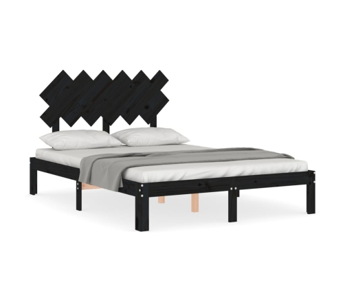 Estructura cama de matrimonio con cabecero madera maciza negro