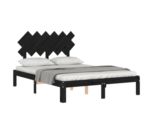 Estructura cama de matrimonio con cabecero madera maciza negro