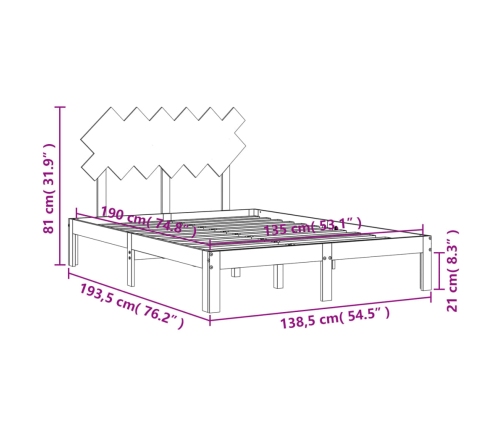 Estructura cama de matrimonio con cabecero madera maciza negro