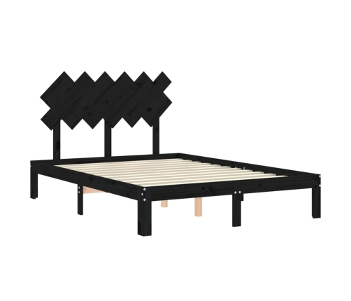 Estructura cama de matrimonio con cabecero madera maciza negro