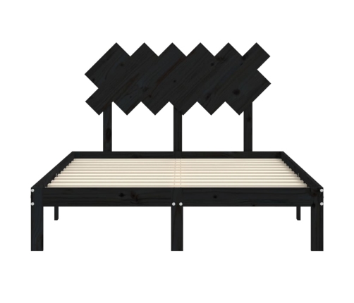 Estructura cama de matrimonio con cabecero madera maciza negro