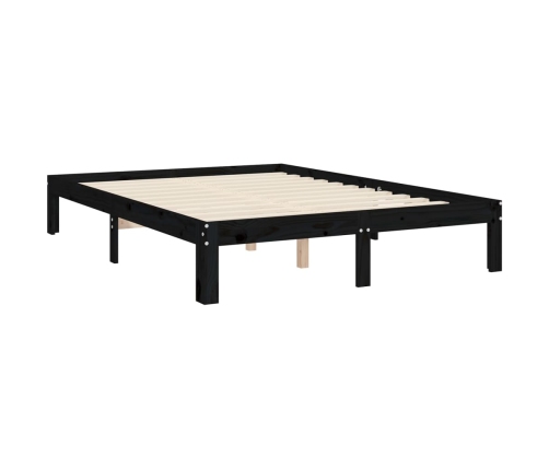 Estructura cama de matrimonio con cabecero madera maciza negro