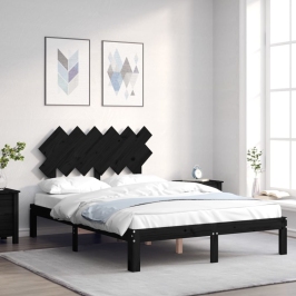 Estructura cama de matrimonio con cabecero madera maciza negro