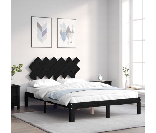 Estructura cama de matrimonio con cabecero madera maciza negro