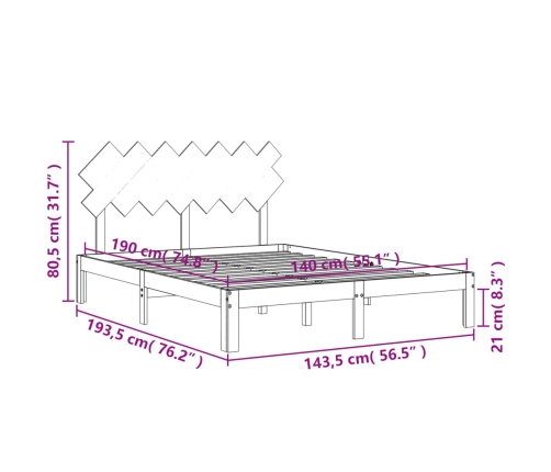 Estructura de cama sin colchón madera maciza de pino 140x190 cm