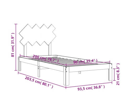 Estructura de cama sin colchón madera maciza de pino 90x200 cm