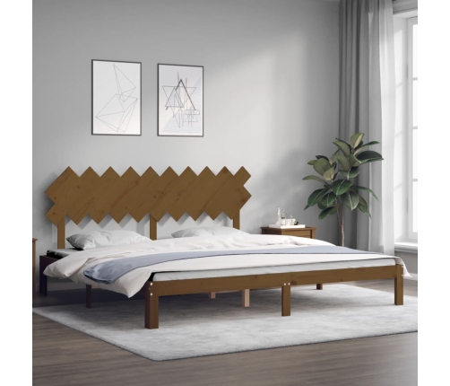 Estructura cama y cabecero madera maciza marrón miel 200x200 cm