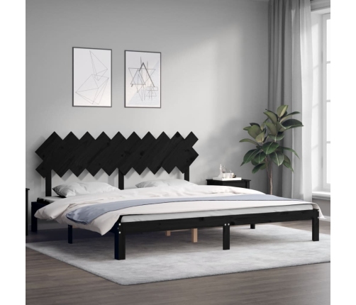 Estructura de cama con cabecero madera maciza negro 200x200 cm