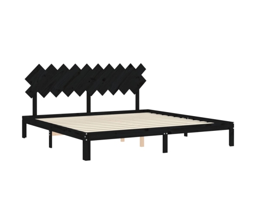 Estructura de cama con cabecero madera maciza negro 200x200 cm