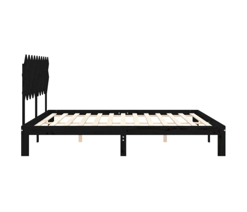 Estructura de cama con cabecero madera maciza negro 200x200 cm