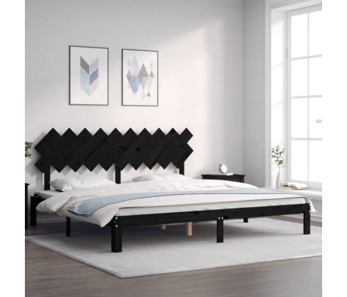 Estructura de cama con cabecero madera maciza negro 200x200 cm