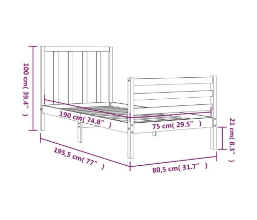 Estructura de cama individual con cabecero madera maciza