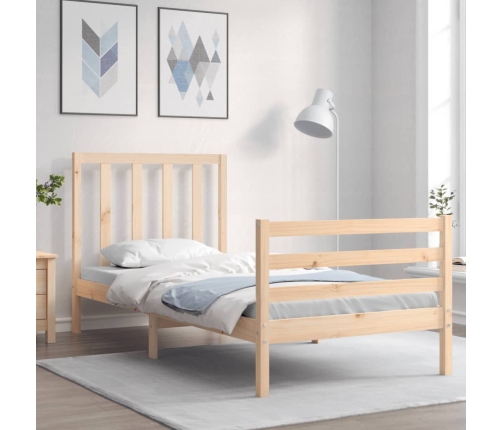 Estructura de cama individual con cabecero madera maciza