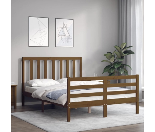 Estructura de cama matrimonio con cabecero madera marrón miel