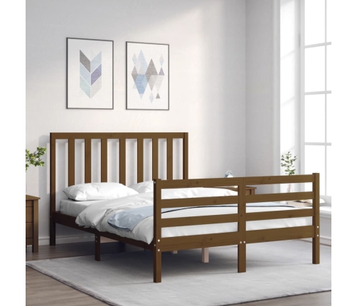 Estructura de cama matrimonio con cabecero madera marrón miel