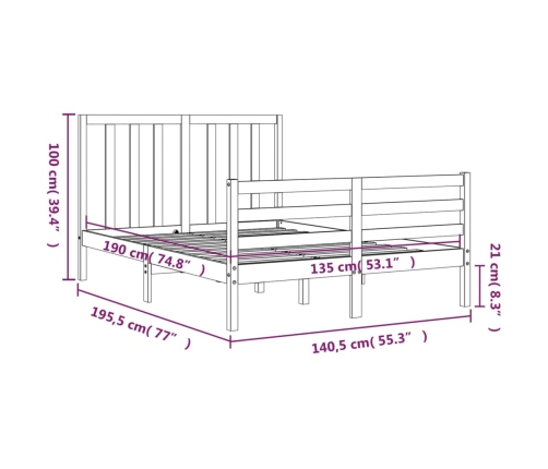 Estructura de cama de matrimonio con cabecero madera maciza