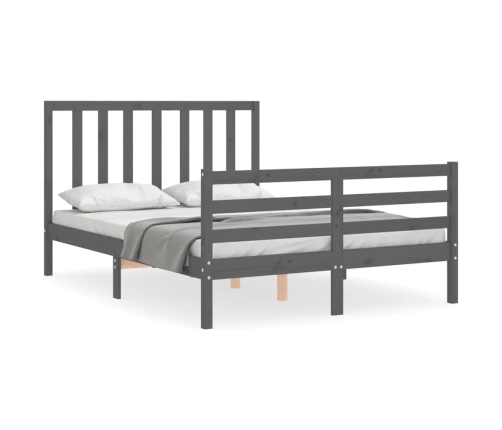 Estructura cama de matrimonio con cabecero madera maciza gris