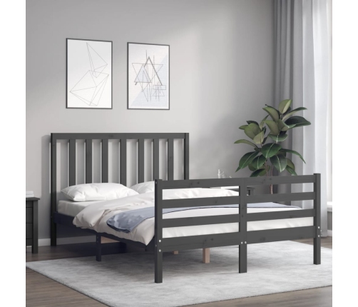 Estructura cama de matrimonio con cabecero madera maciza gris