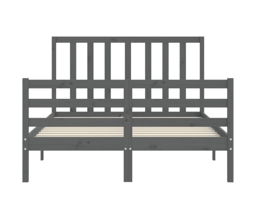 Estructura cama de matrimonio con cabecero madera maciza gris