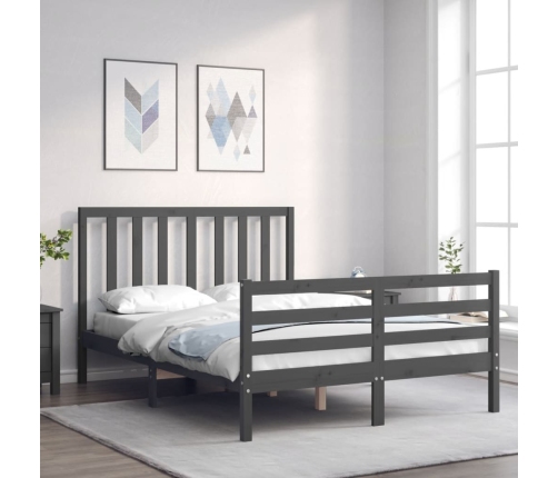 Estructura cama de matrimonio con cabecero madera maciza gris