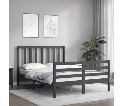 Estructura de cama con cabecero madera maciza gris 140x190 cm