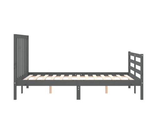 Estructura de cama con cabecero madera maciza gris 140x190 cm