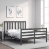 Estructura de cama con cabecero madera maciza gris 140x190 cm