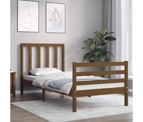 Estructura cama con cabecero madera maciza marrón miel 90x200cm