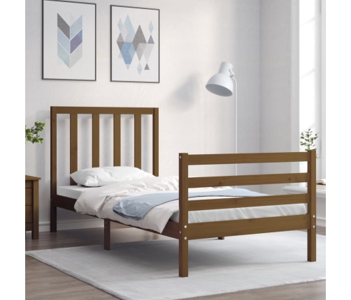 Estructura cama con cabecero madera maciza marrón miel 90x200cm