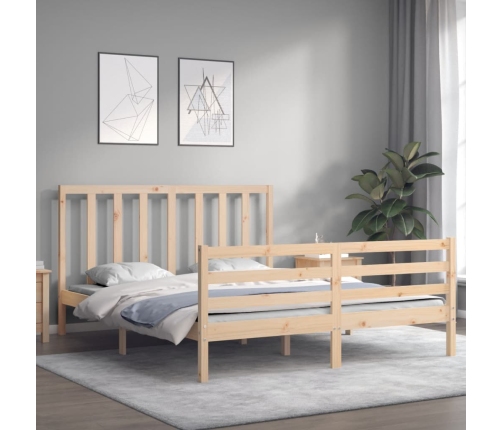 Estructura de cama de matrimonio con cabecero madera maciza