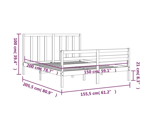 Estructura de cama de matrimonio con cabecero madera maciza