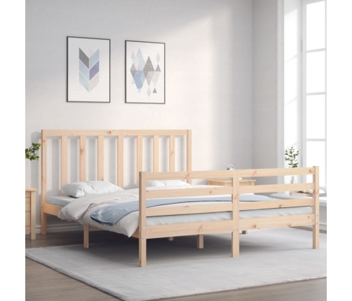 Estructura de cama de matrimonio con cabecero madera maciza