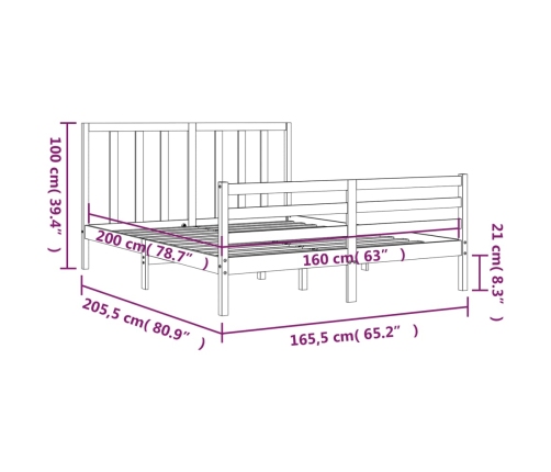 Estructura de cama sin colchón madera maciza de pino 160x200 cm