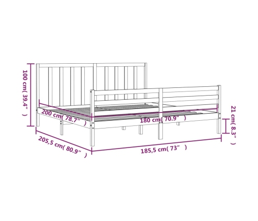 Estructura de cama de matrimonio con cabecero madera maciza