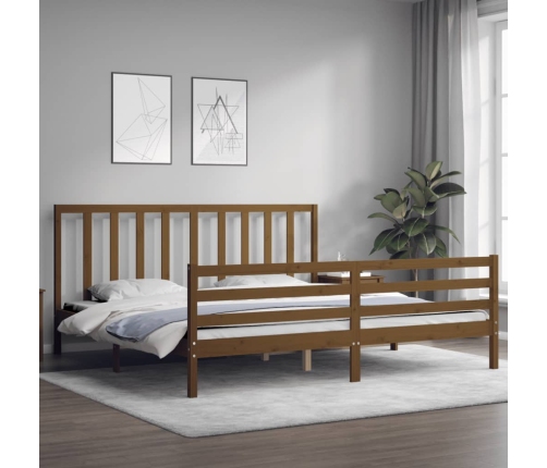 Estructura cama y cabecero madera maciza marrón miel 200x200 cm