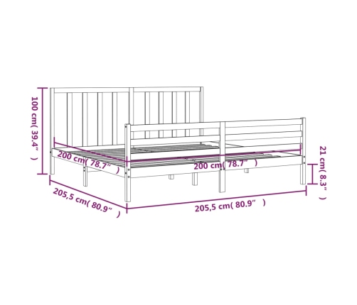 Estructura cama y cabecero madera maciza marrón miel 200x200 cm