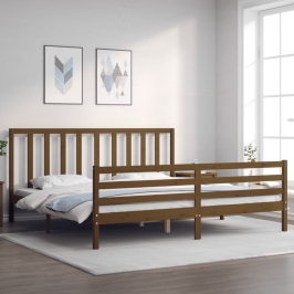 Estructura cama y cabecero madera maciza marrón miel 200x200 cm