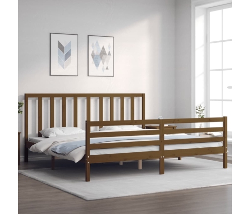 Estructura cama y cabecero madera maciza marrón miel 200x200 cm