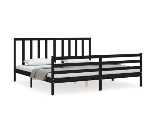 Estructura de cama con cabecero madera maciza negro 200x200 cm