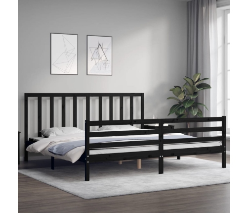 Estructura de cama con cabecero madera maciza negro 200x200 cm