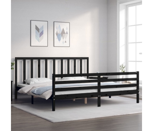 Estructura de cama con cabecero madera maciza negro 200x200 cm