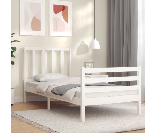 Estructura de cama individual con cabecero madera maciza blanco